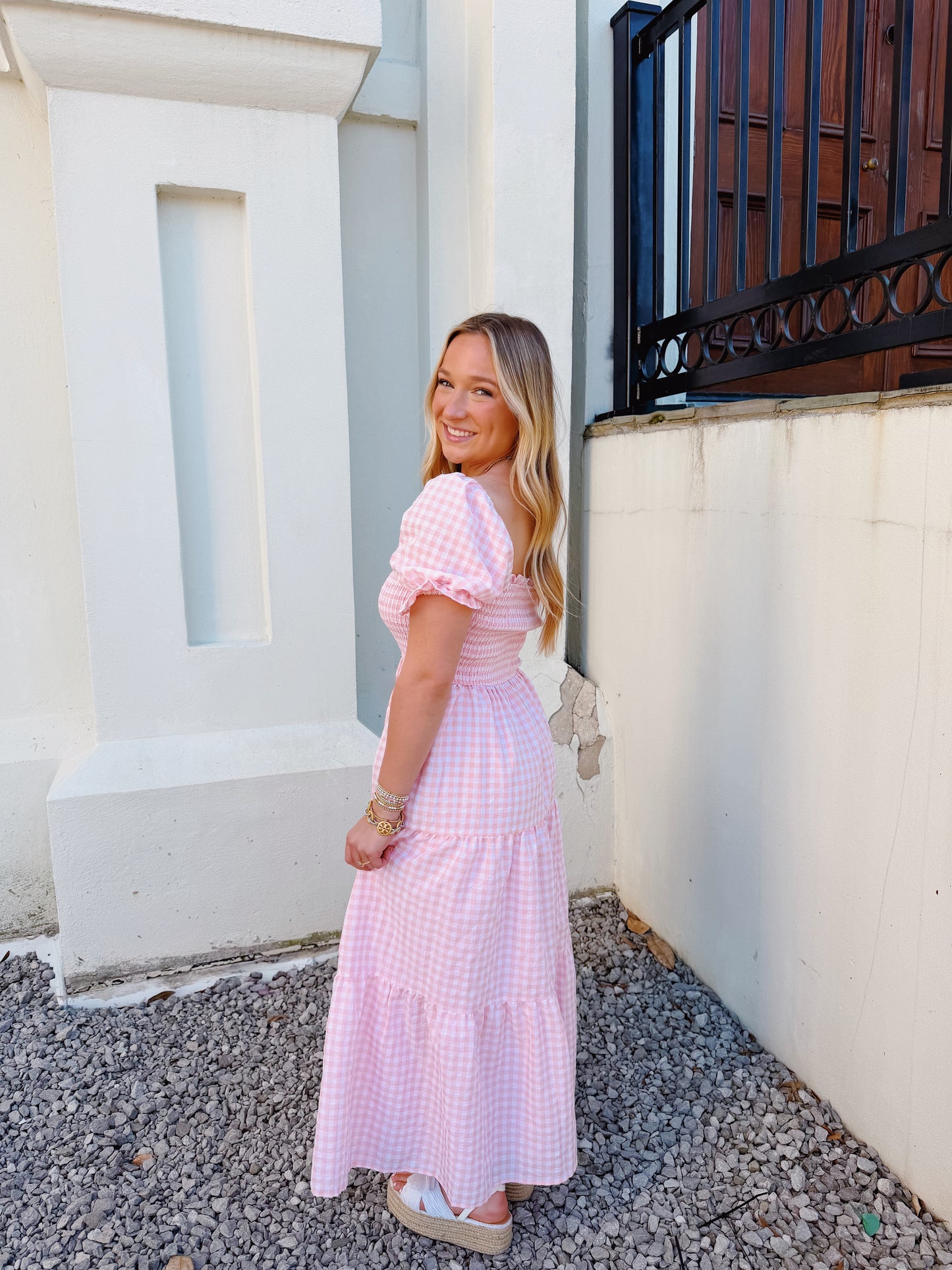Pink Gingham Smocked Dress