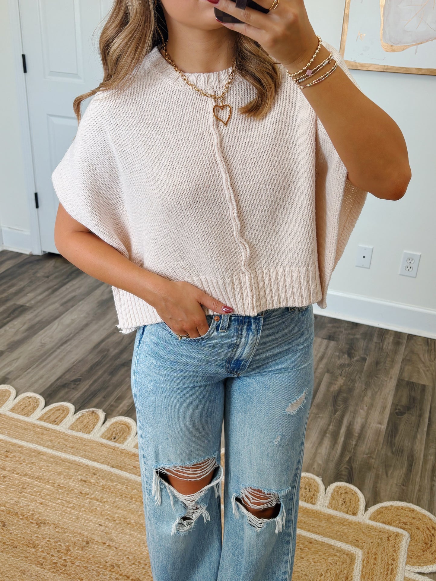 Cream Knit Sweater Vest