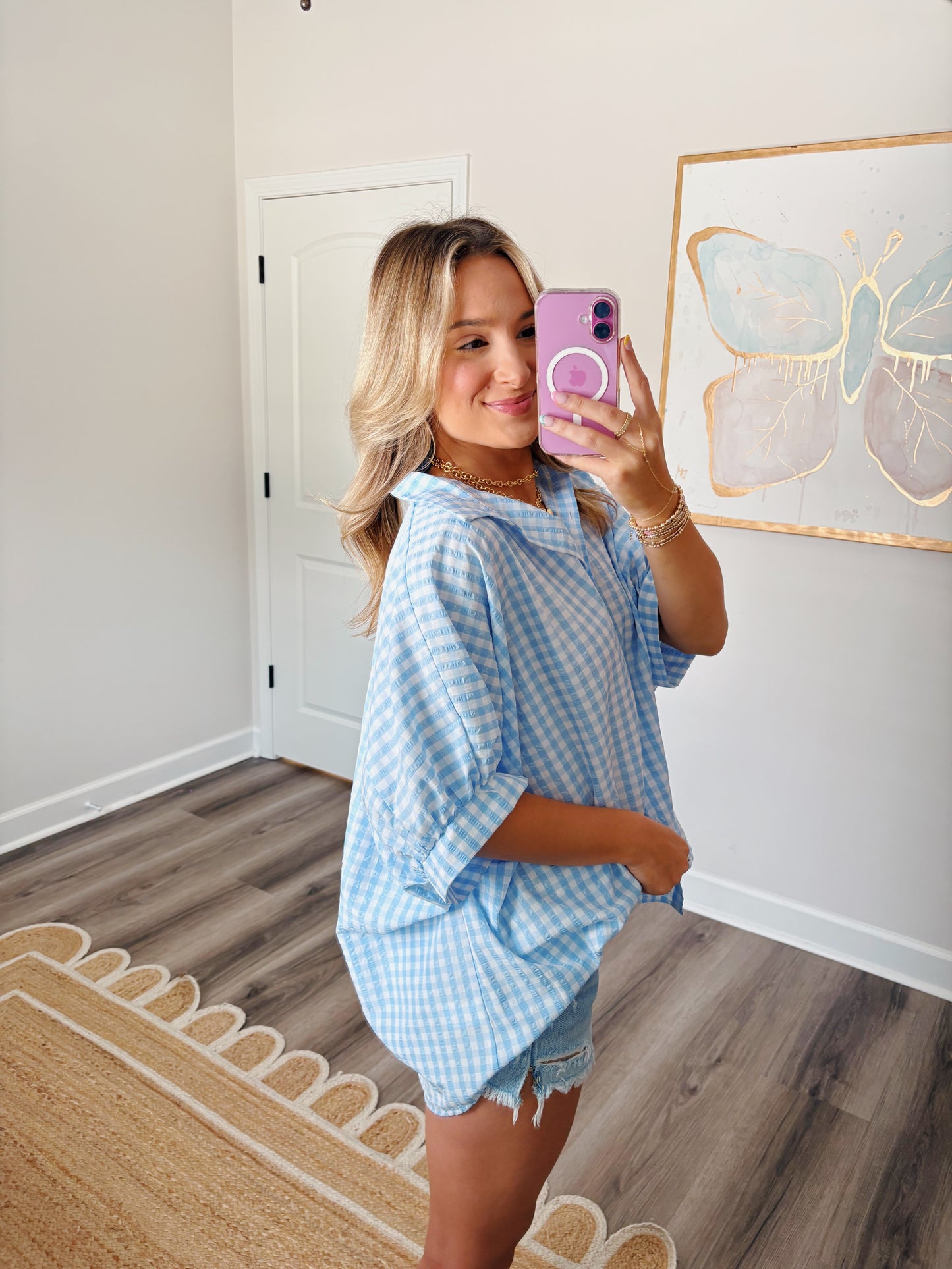Oversized Blue Gingham Button Up