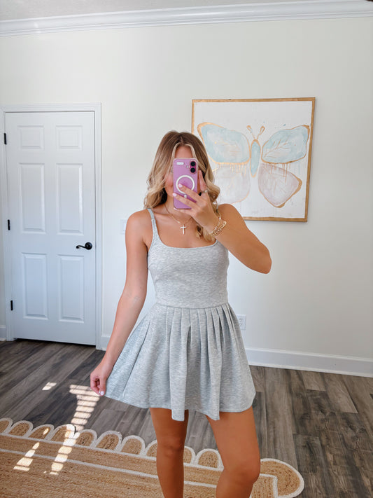 Soft Scuba Pleated Romper Dress