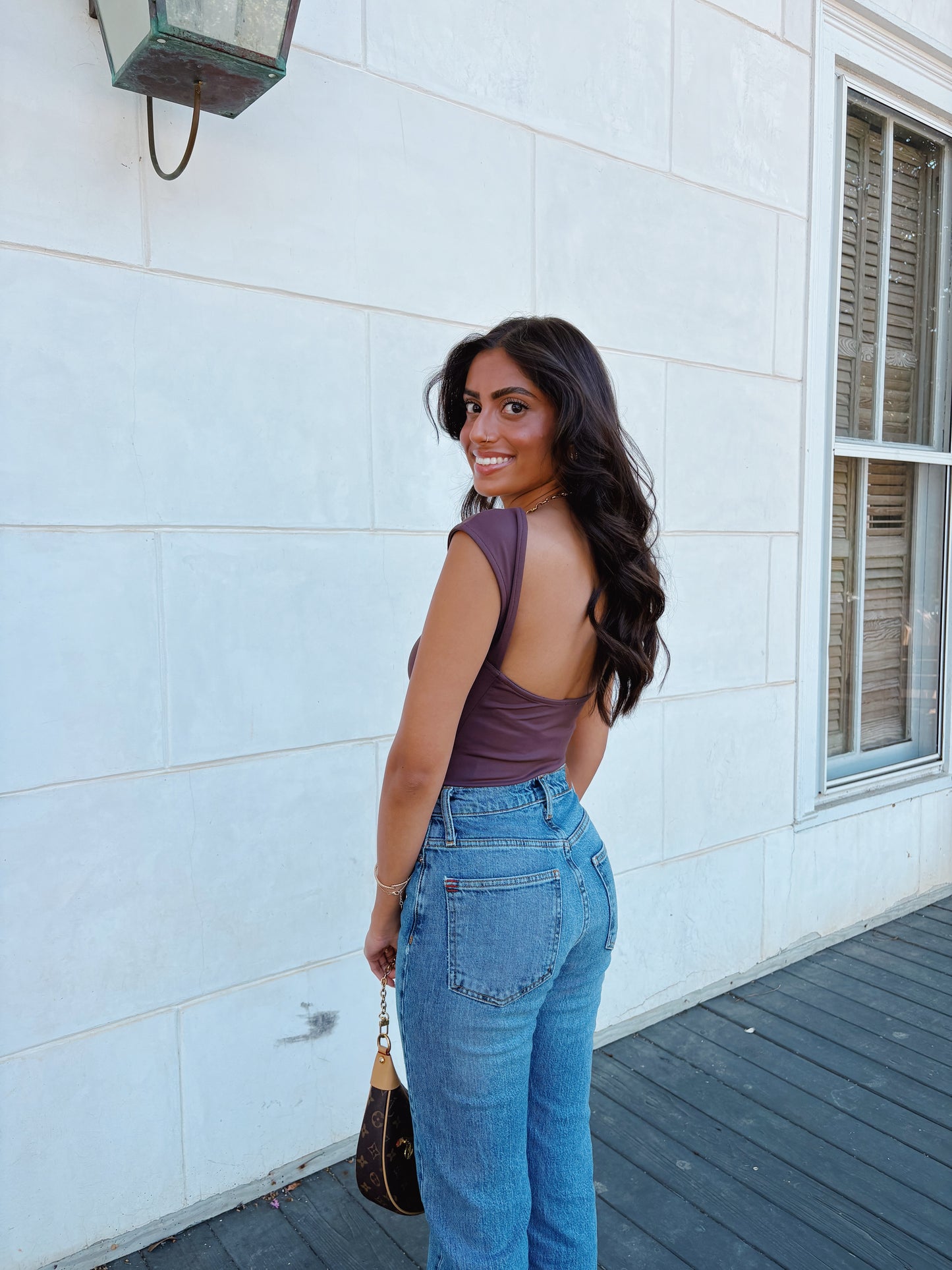Brown Open Back Bodysuit