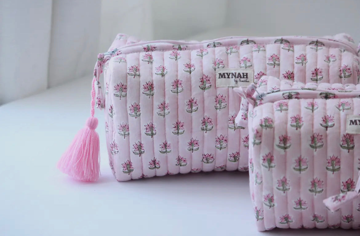 Rosy Mist Quilted Makeup Bag