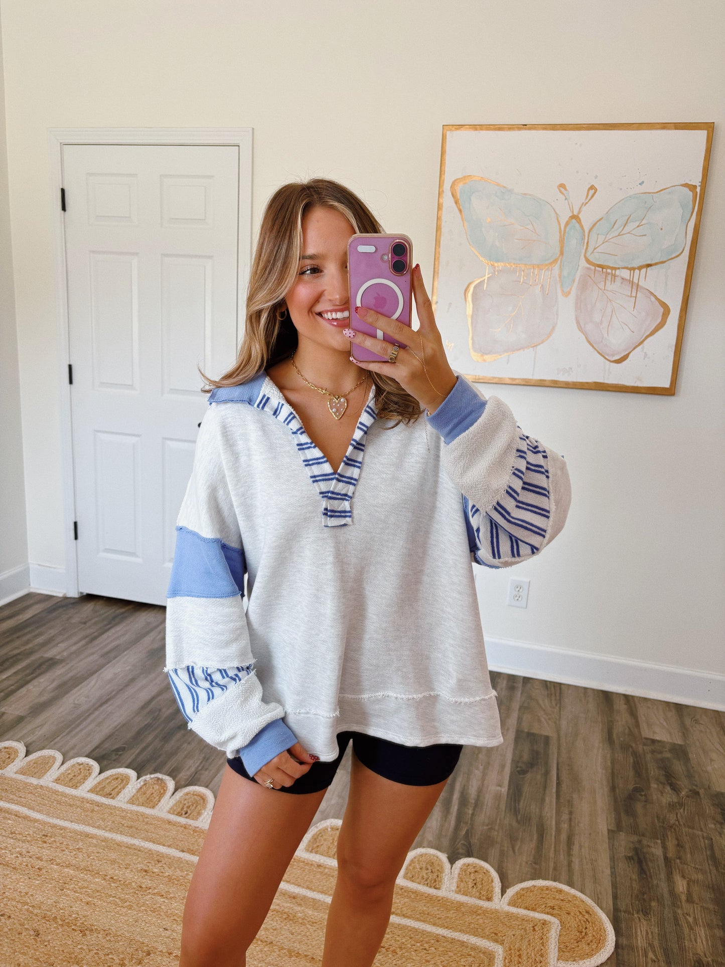 Blue Terry Knit Pullover