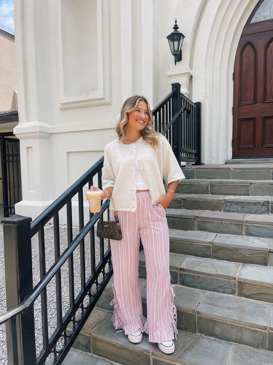 Gingham Ruffle Hem Pants