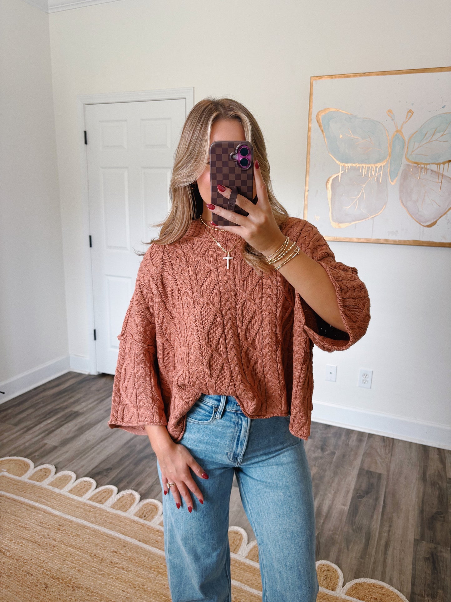 Ava Cable Knit Top in Rust