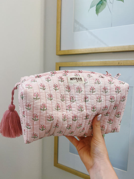 Rosy Mist Quilted Makeup Bag