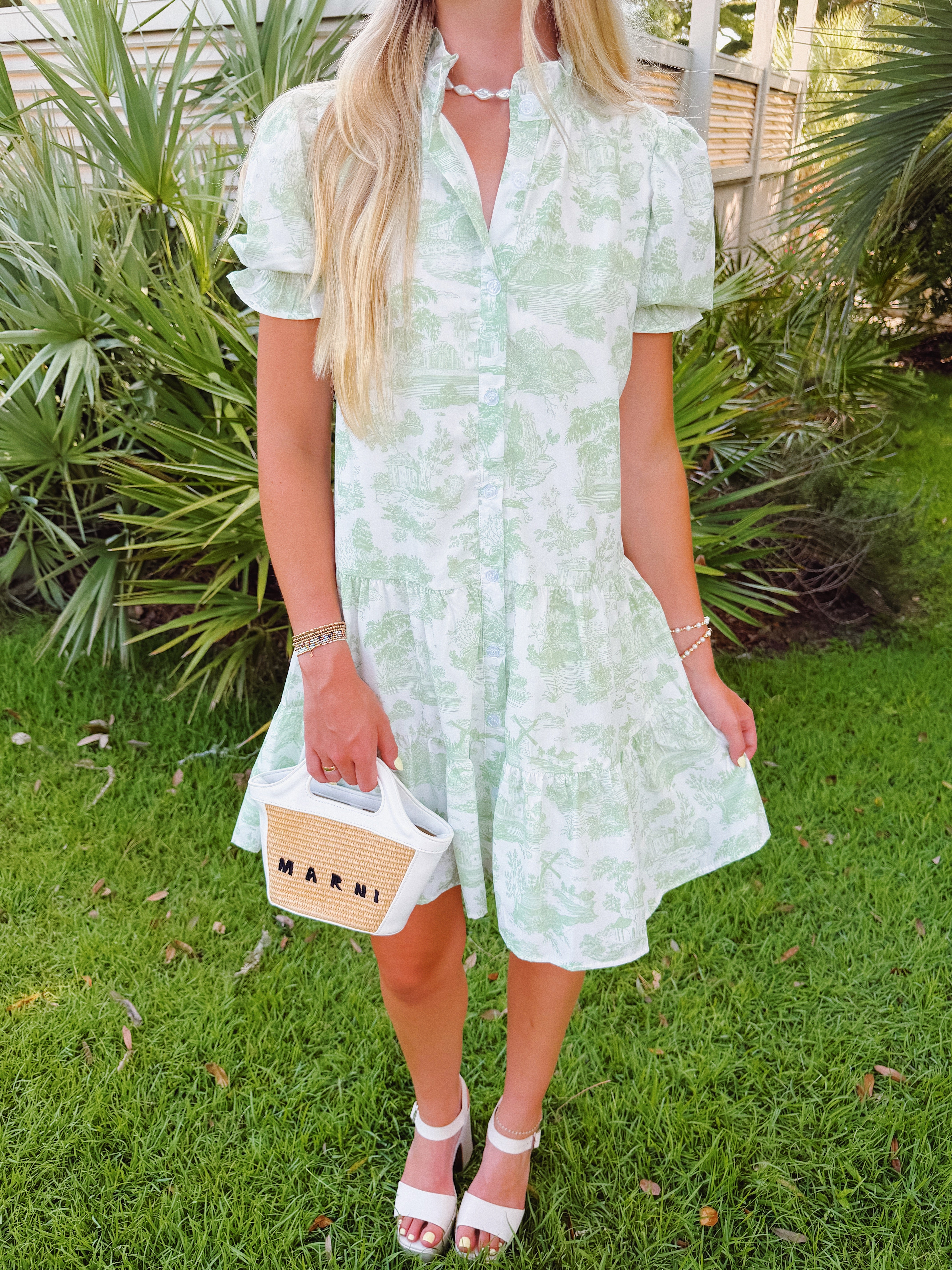 Green Toile Mini Dress