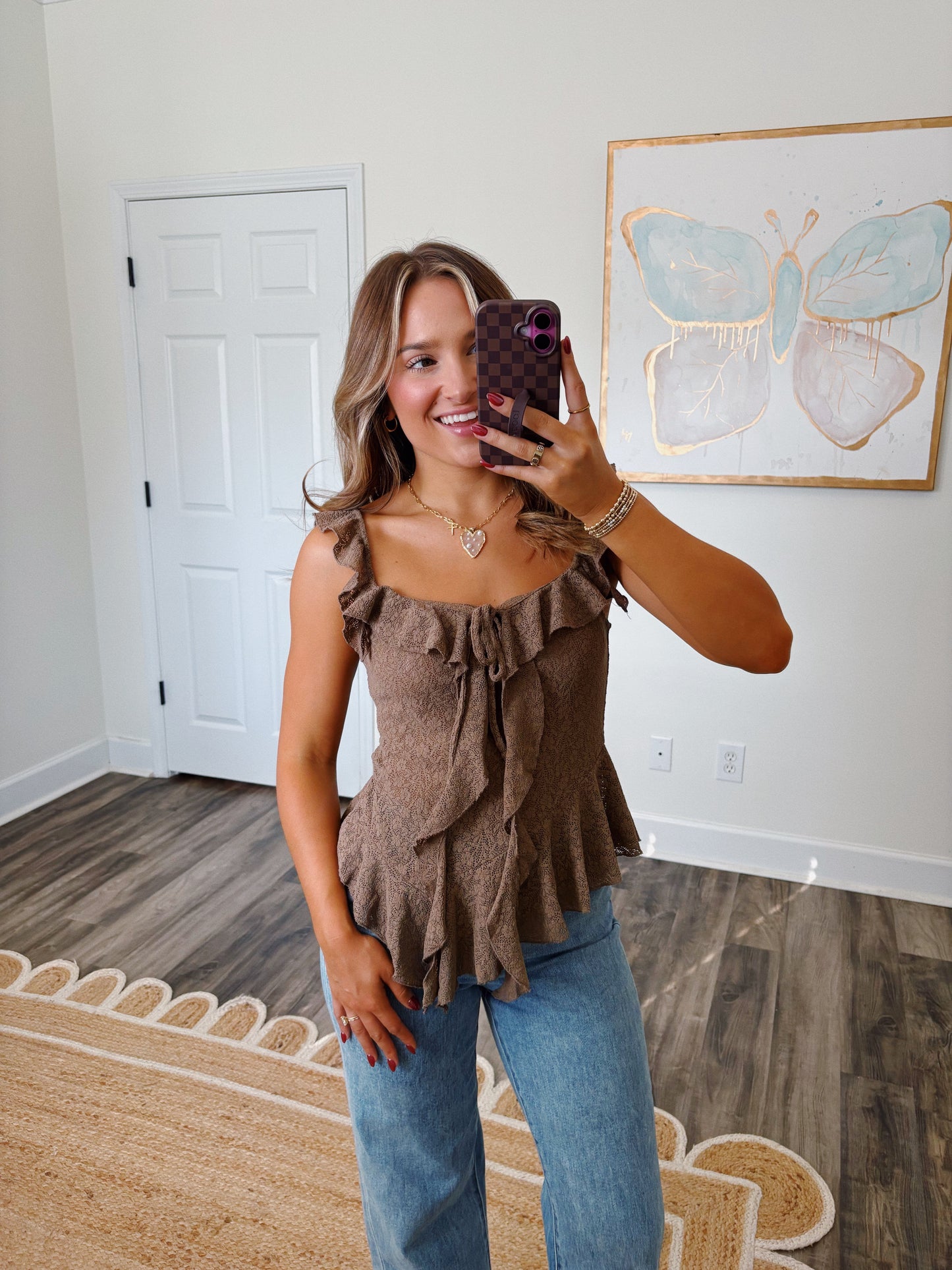 Brown Mesh Date Night Top