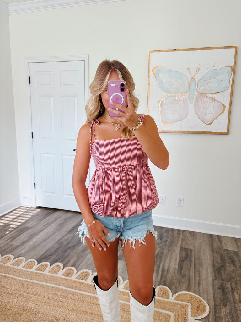 Crimson Gingham Top