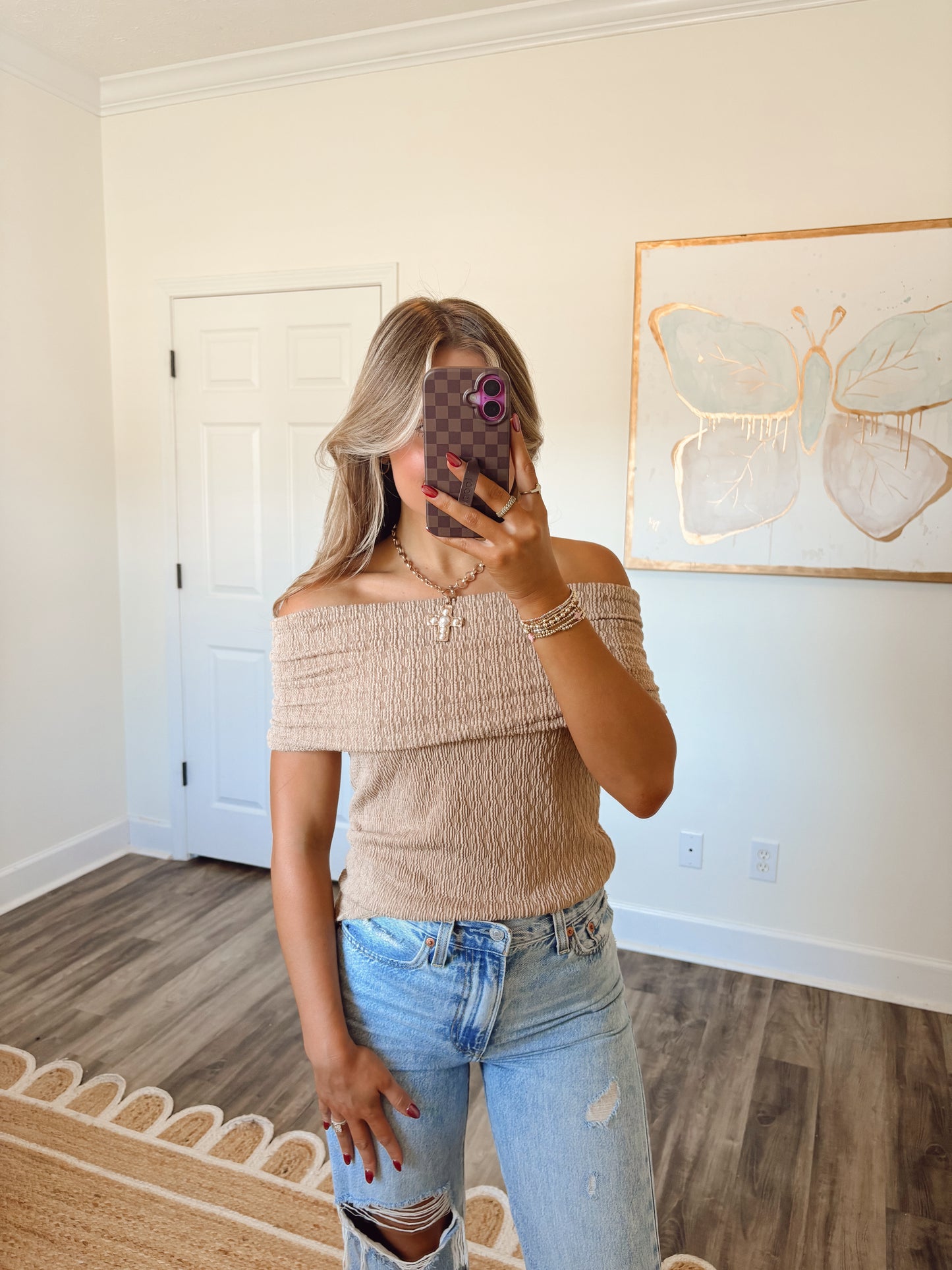 Taupe Off The Shoulder Top
