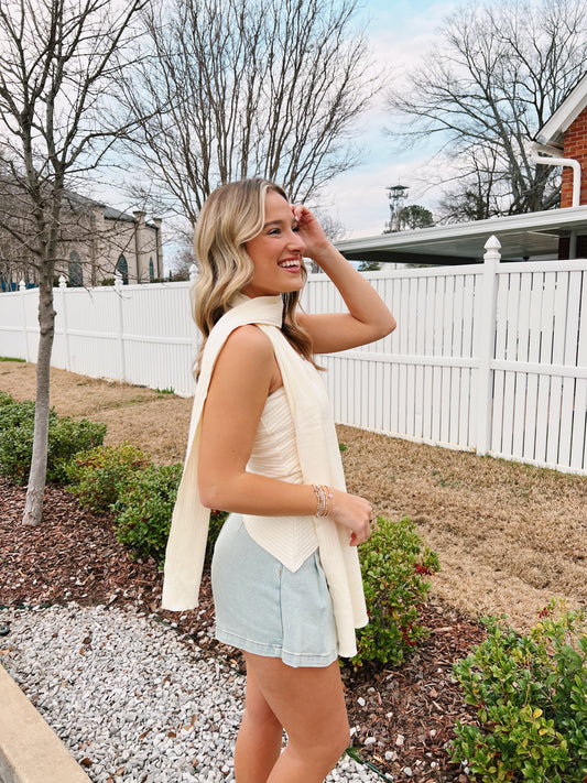 Strapless Scarf Top in White