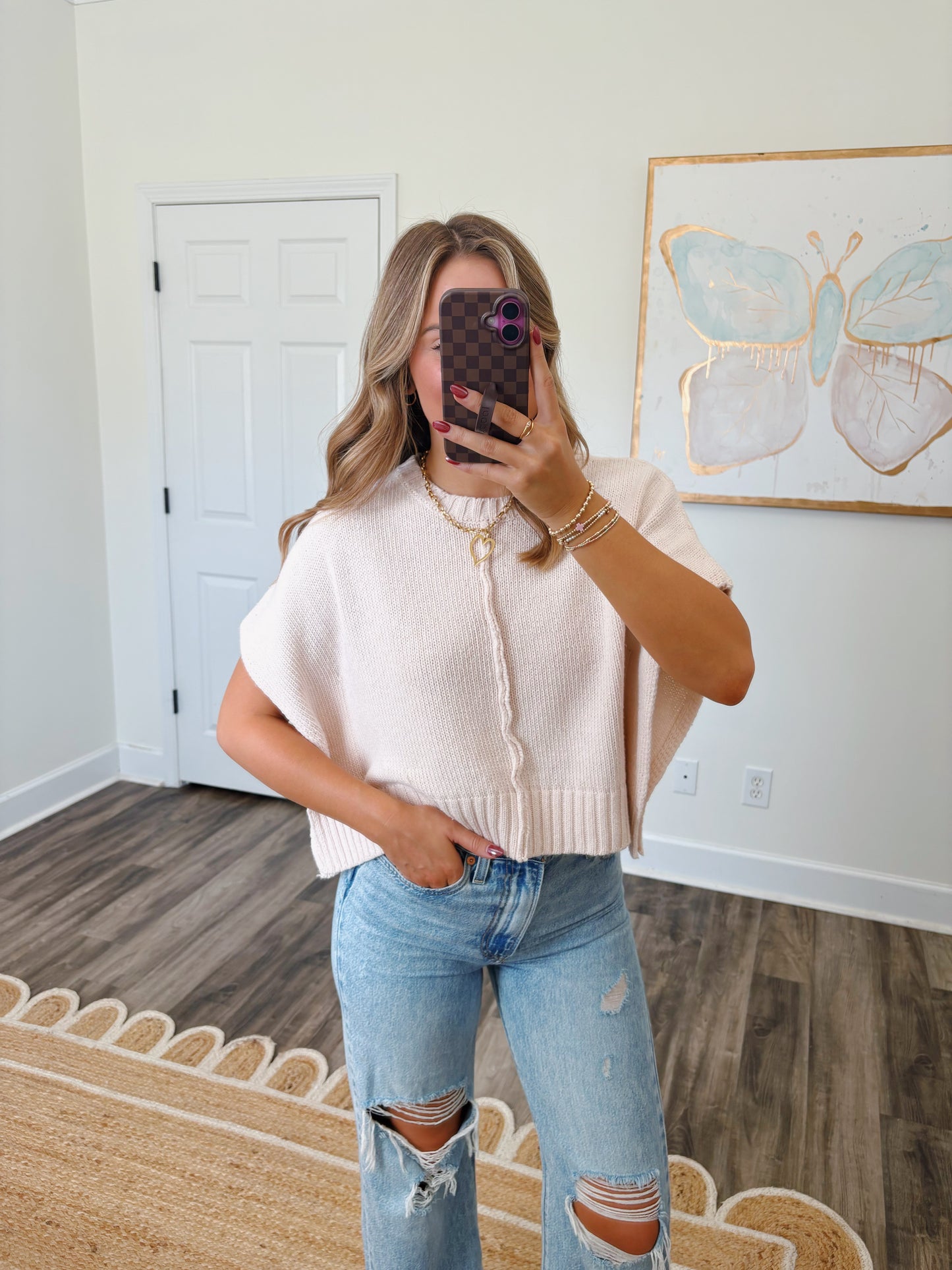 Cream Knit Sweater Vest