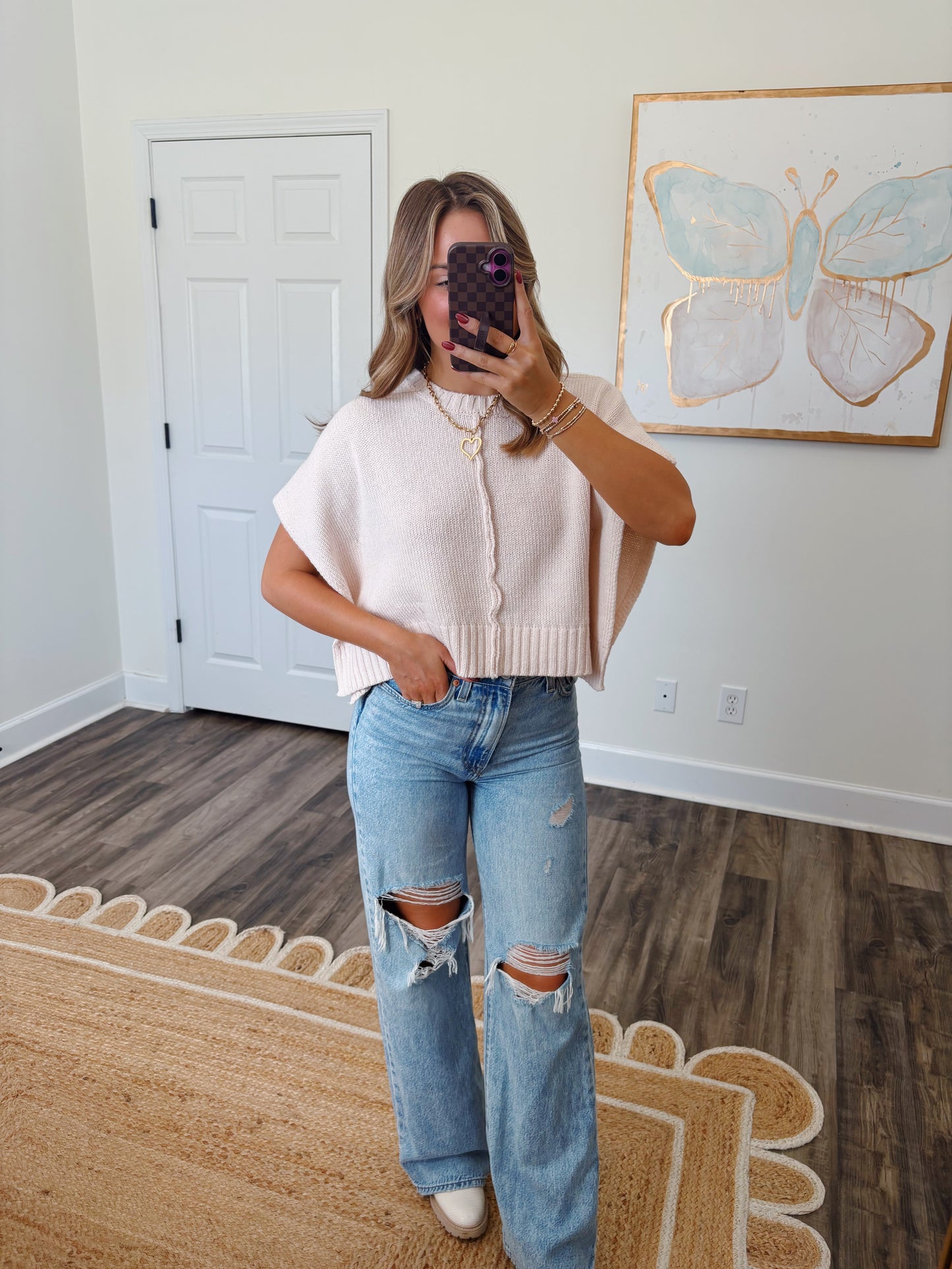 Cream Knit Sweater Vest