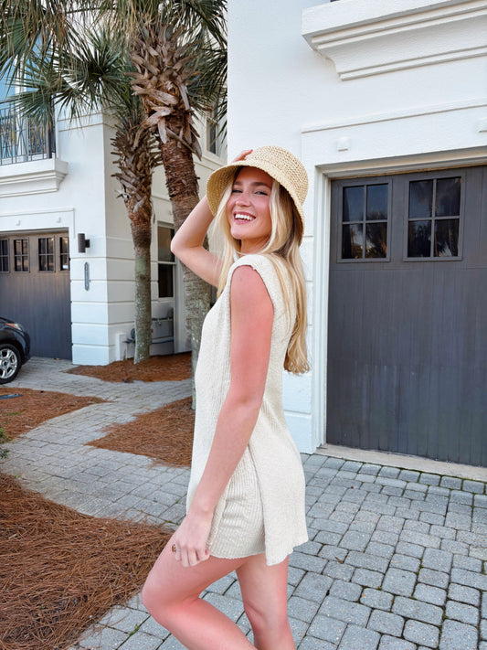 Sleeveless Cream Sweater Set