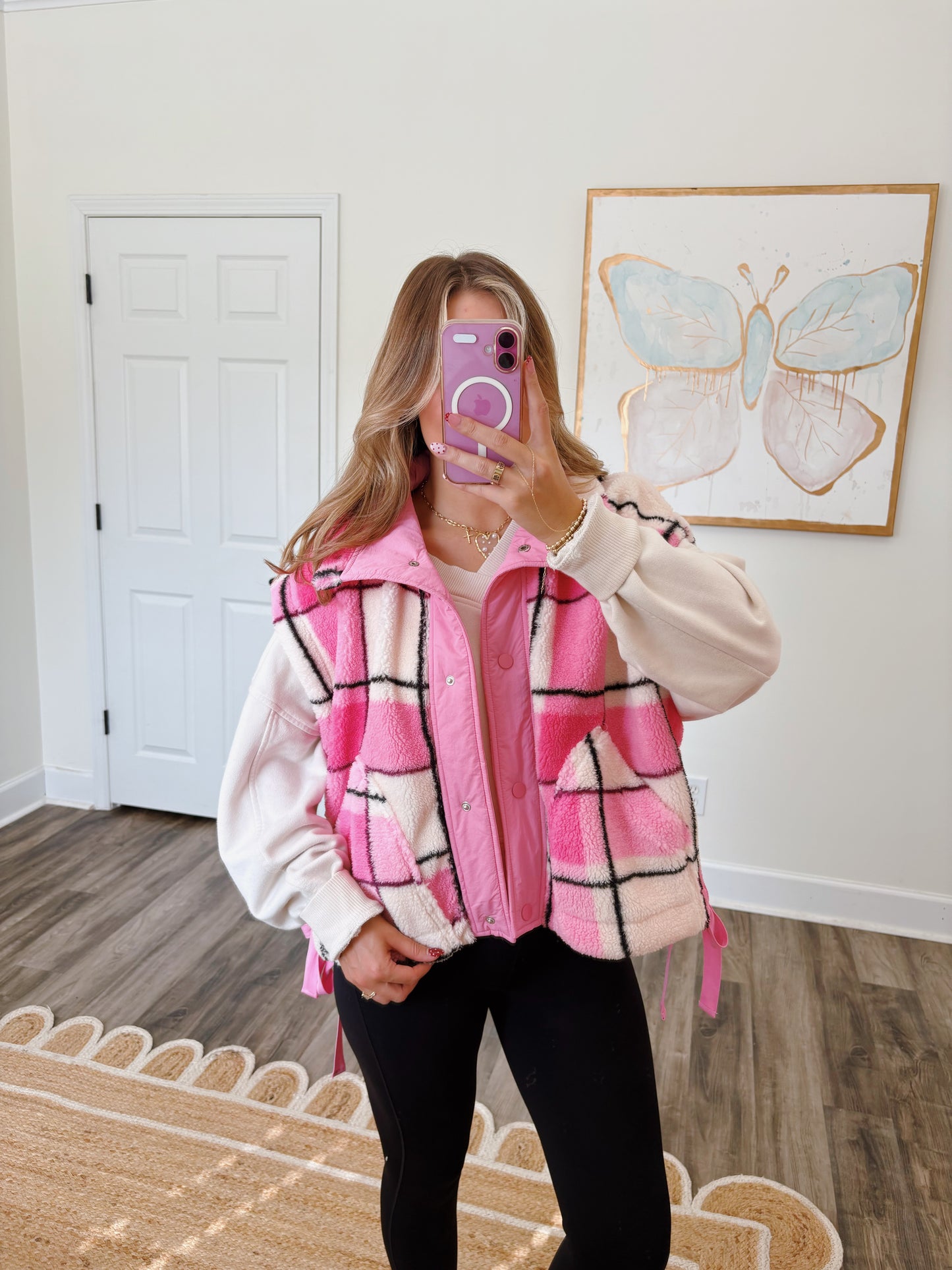 Pink Plaid Sherpa Vest