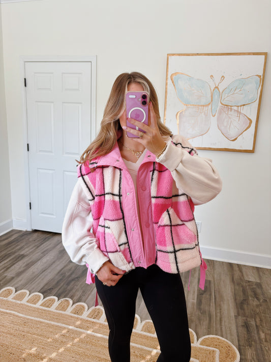 Pink Plaid Sherpa Vest