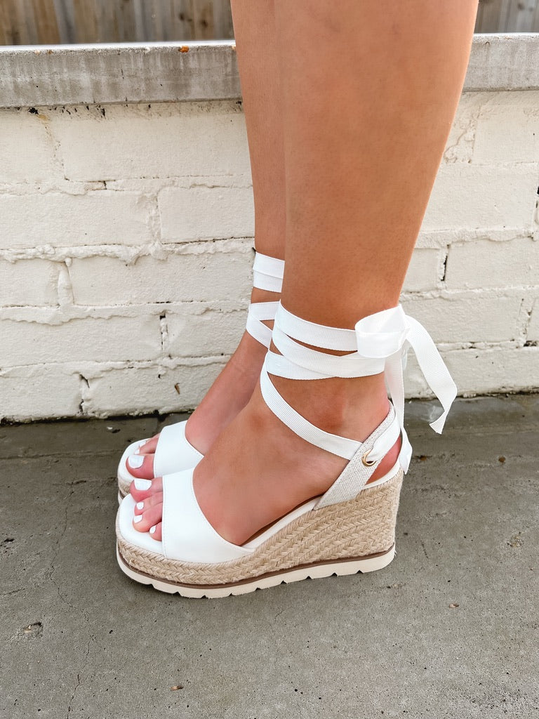 White Lace Up Espadrille