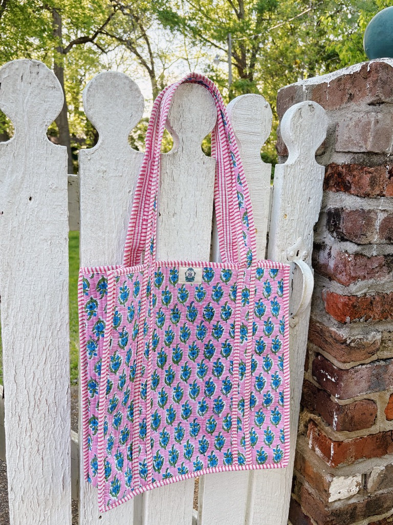 Blue Blossom Quilted Tote Bag