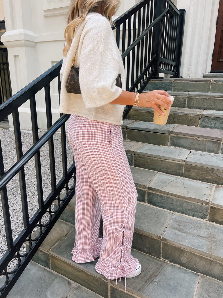 Gingham Ruffle Hem Pants