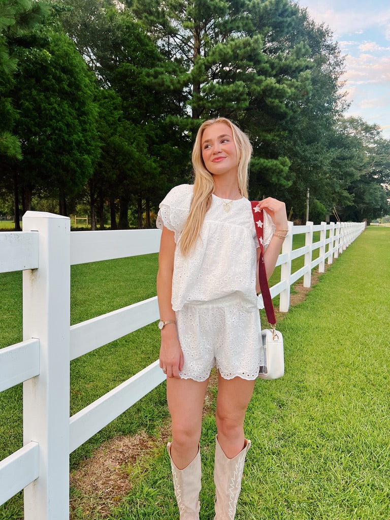 White Eyelet Short Set