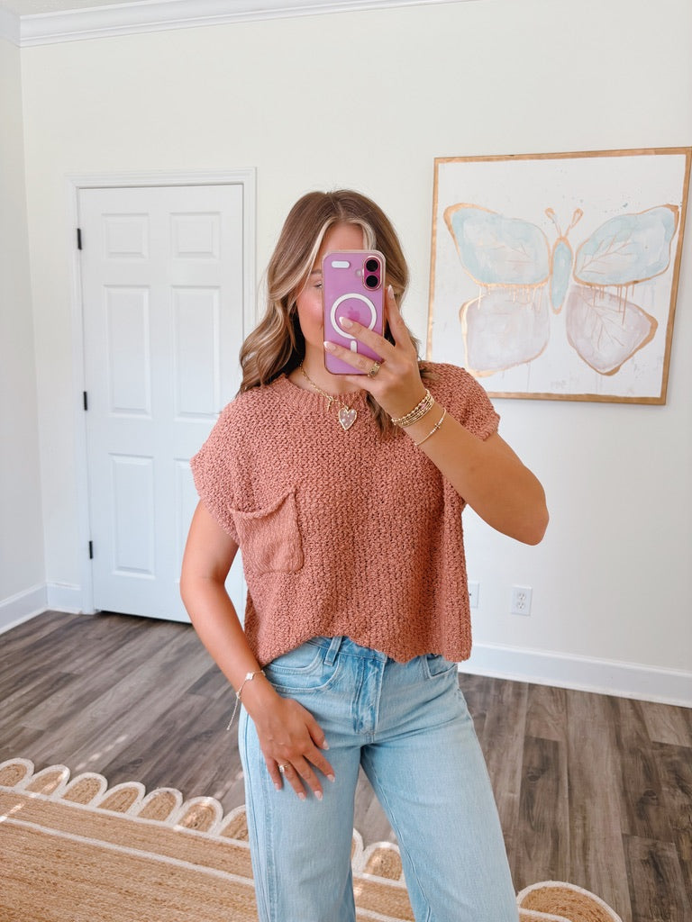 Henley Sweater Vest in Rust