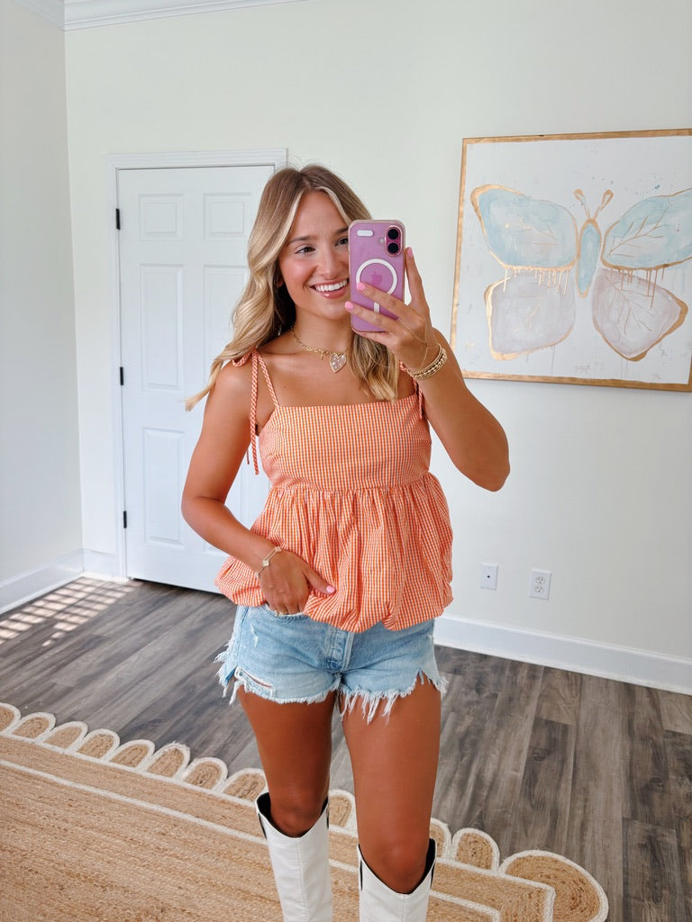 Orange and White Gingham Top