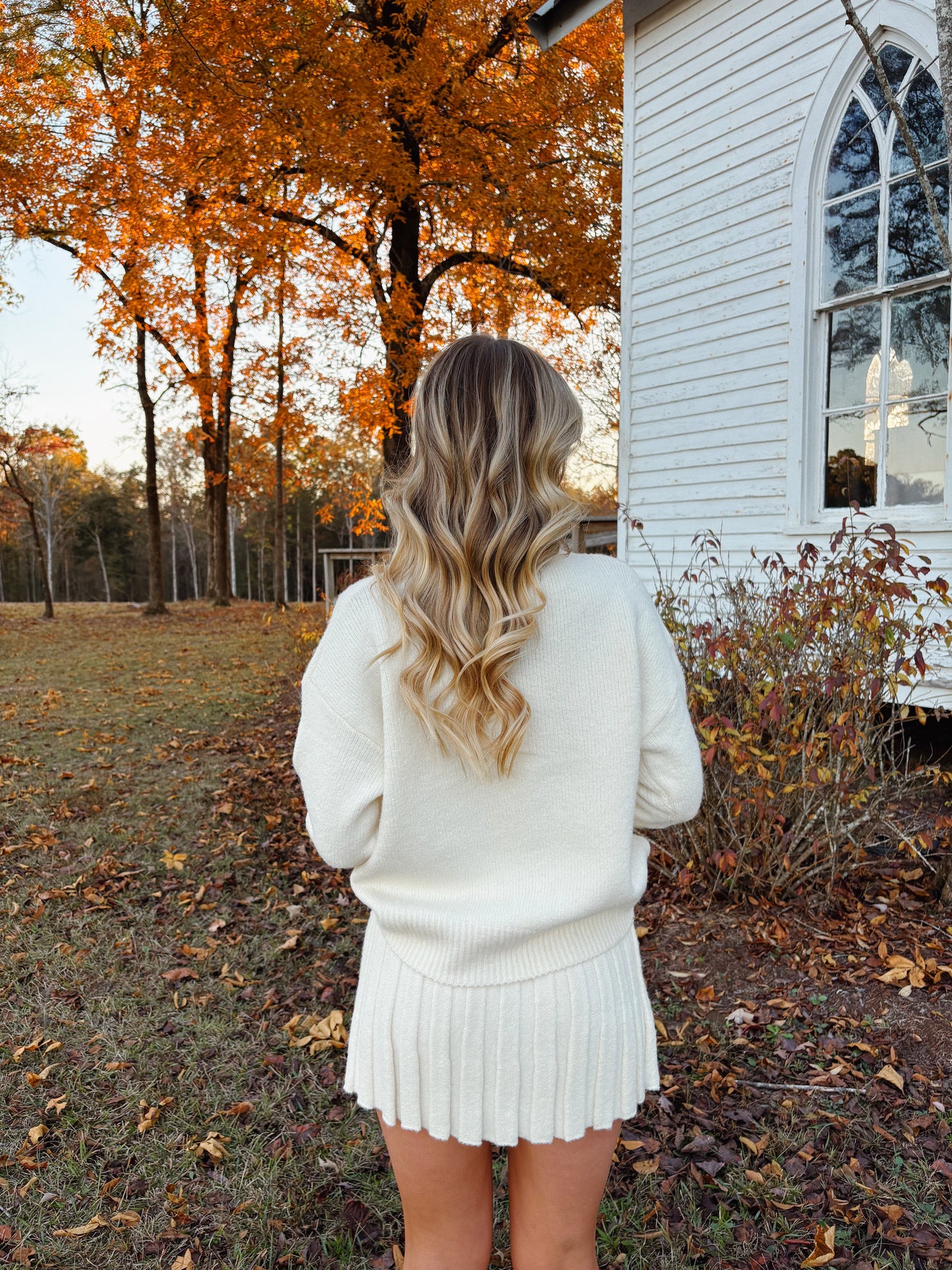 Pleated Skirt Set in Ivory