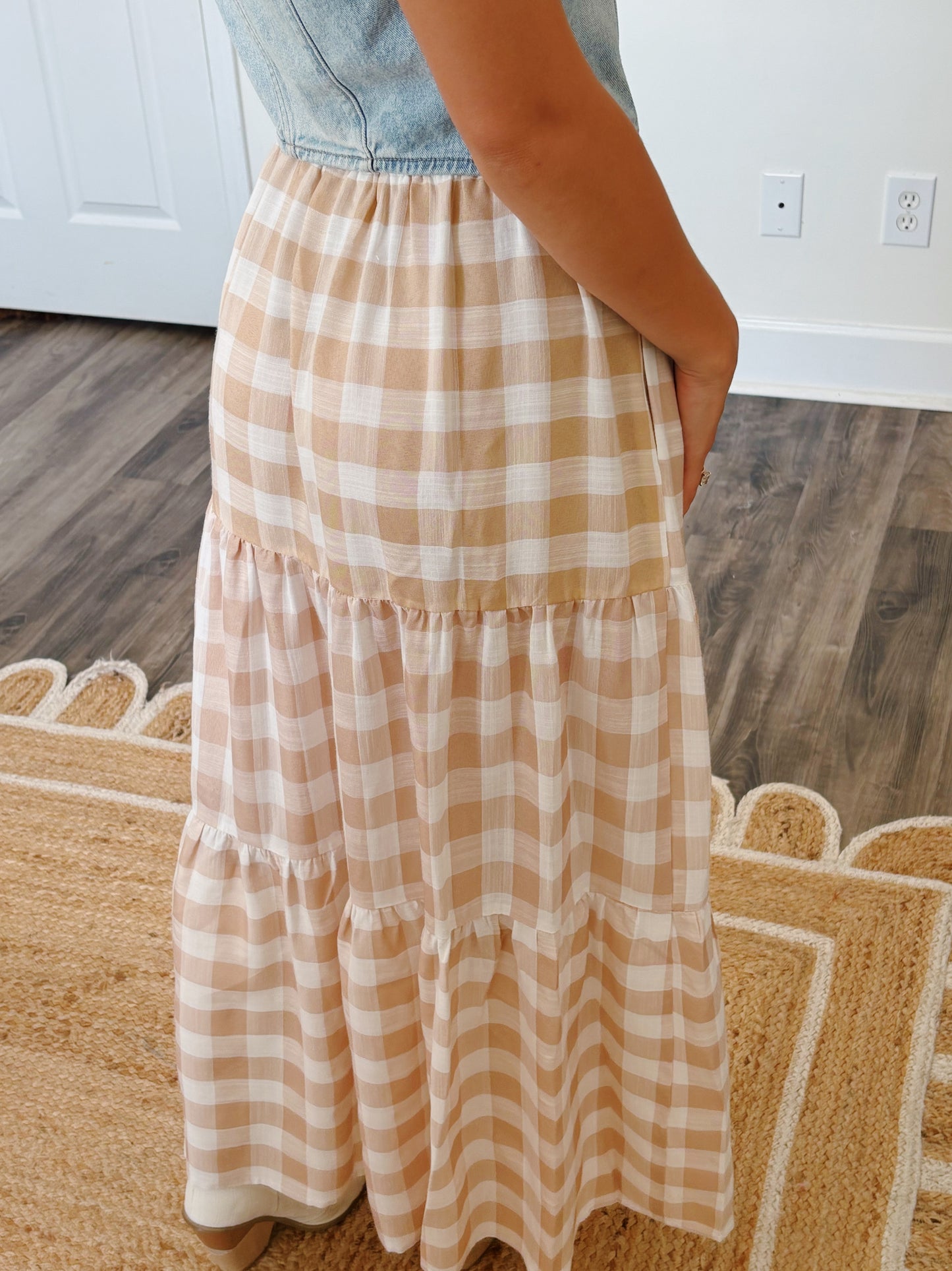 Taupe Gingham Maxi Skirt