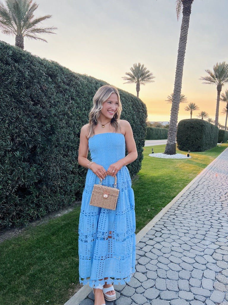 Sophie Eyelet Dress in Blue