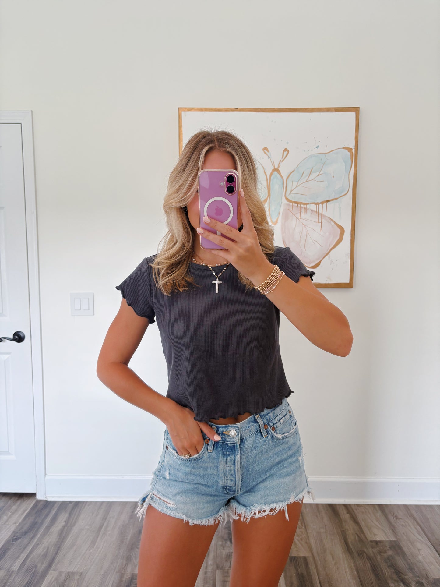 Charcoal Scalloped Baby Tee