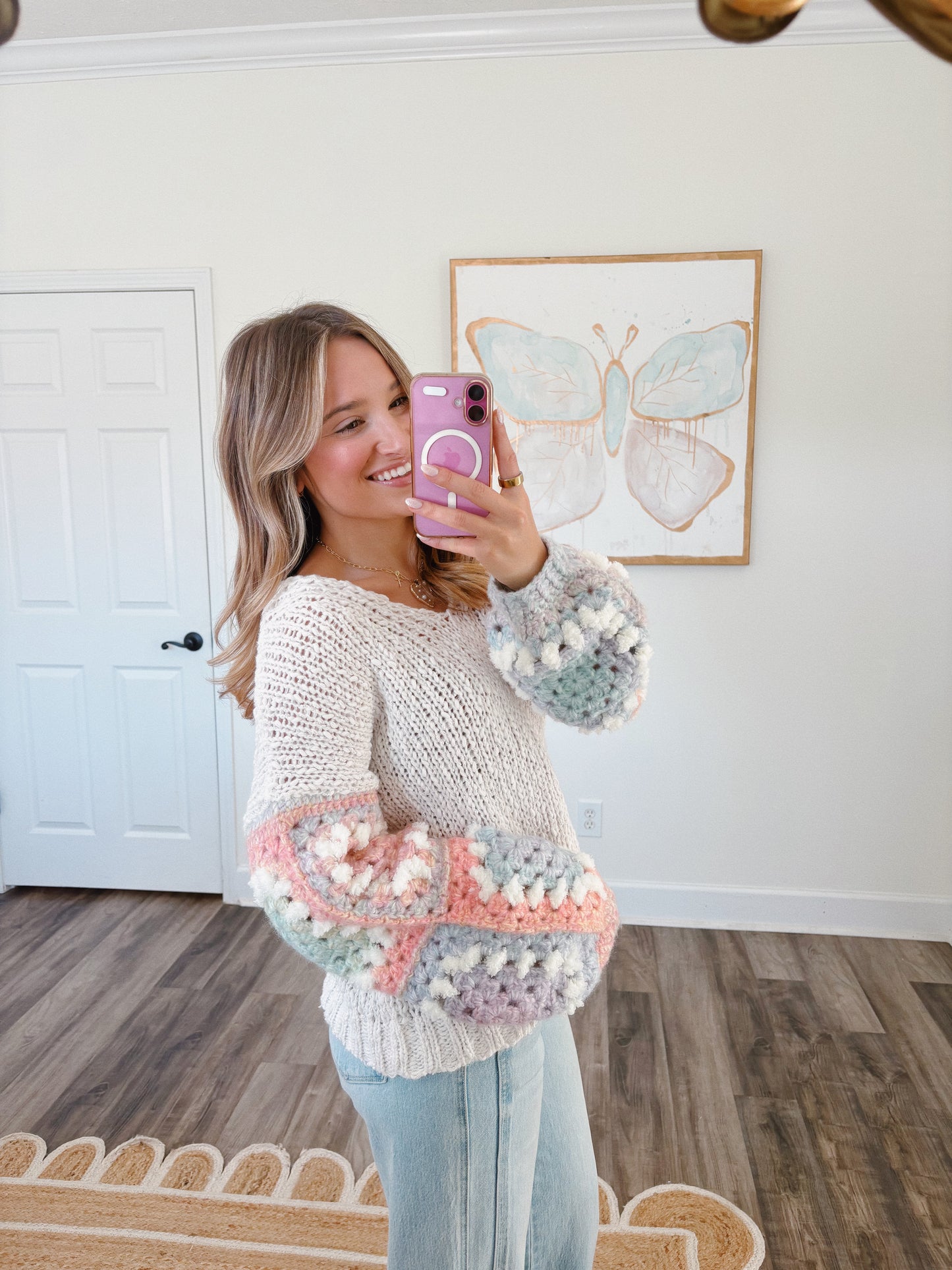Pastel Crochet Sleeve Sweater