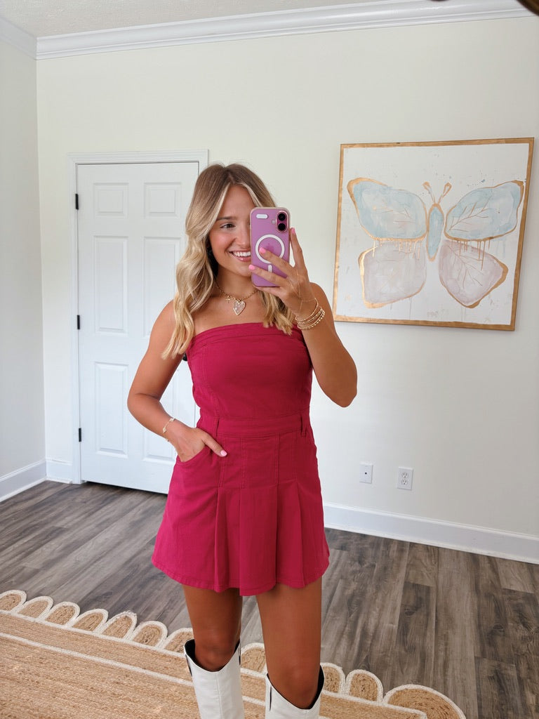 Crimson Pleated Romper