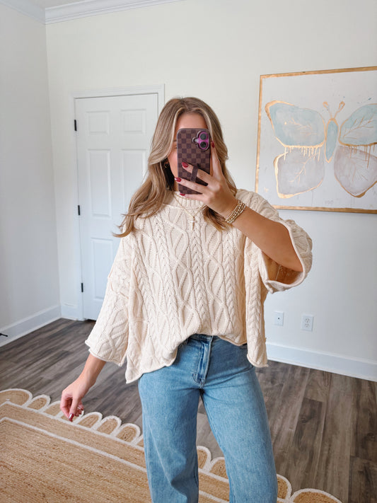 Ava Cable Knit Top in Cream