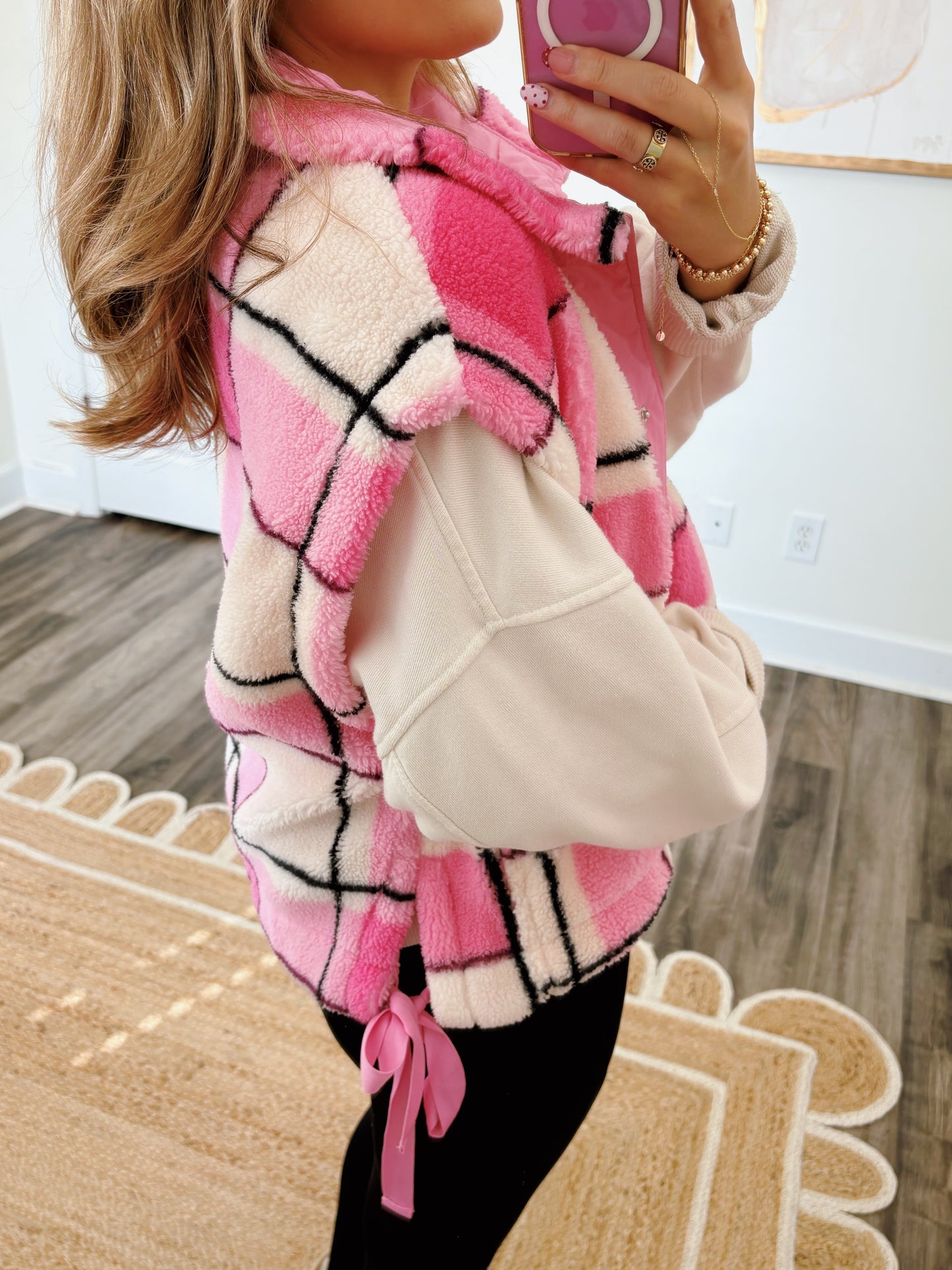 Pink Plaid Sherpa Vest