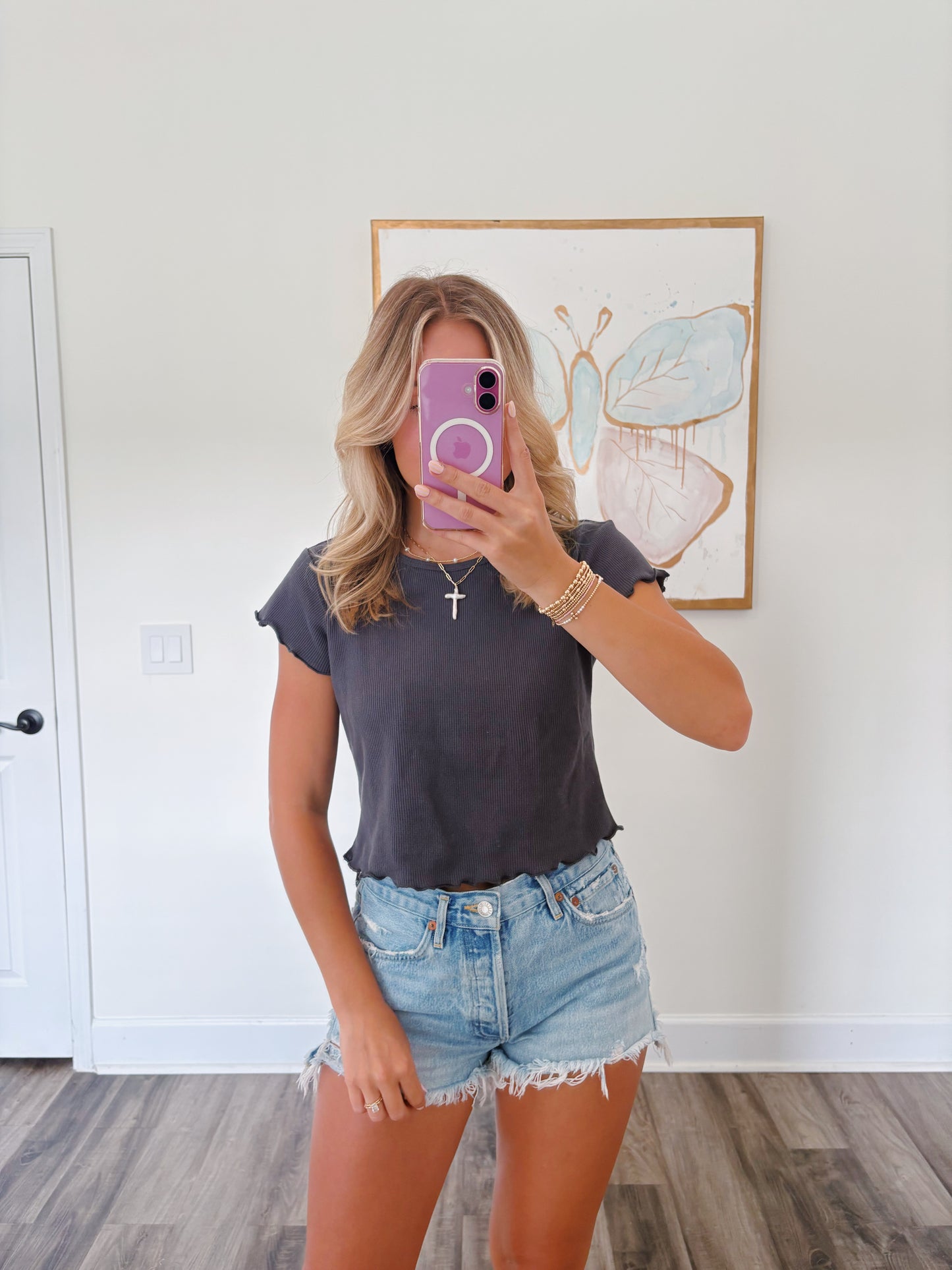 Charcoal Scalloped Baby Tee