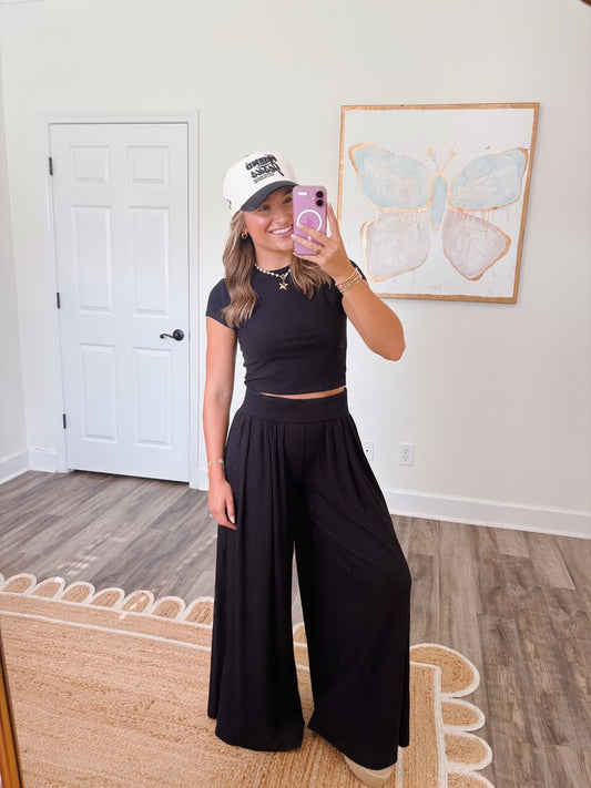 Running Errands Black Ribbed Set