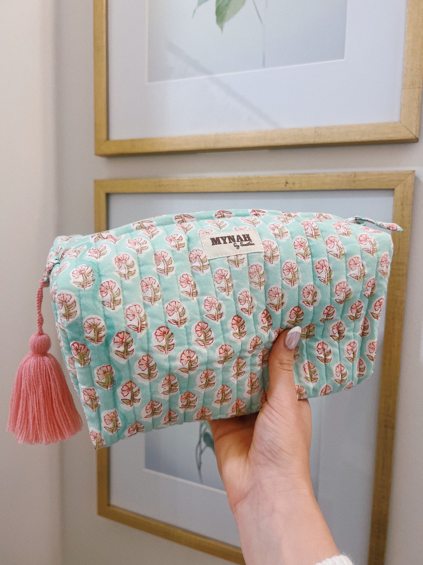 Mint Quilted Makeup Bag