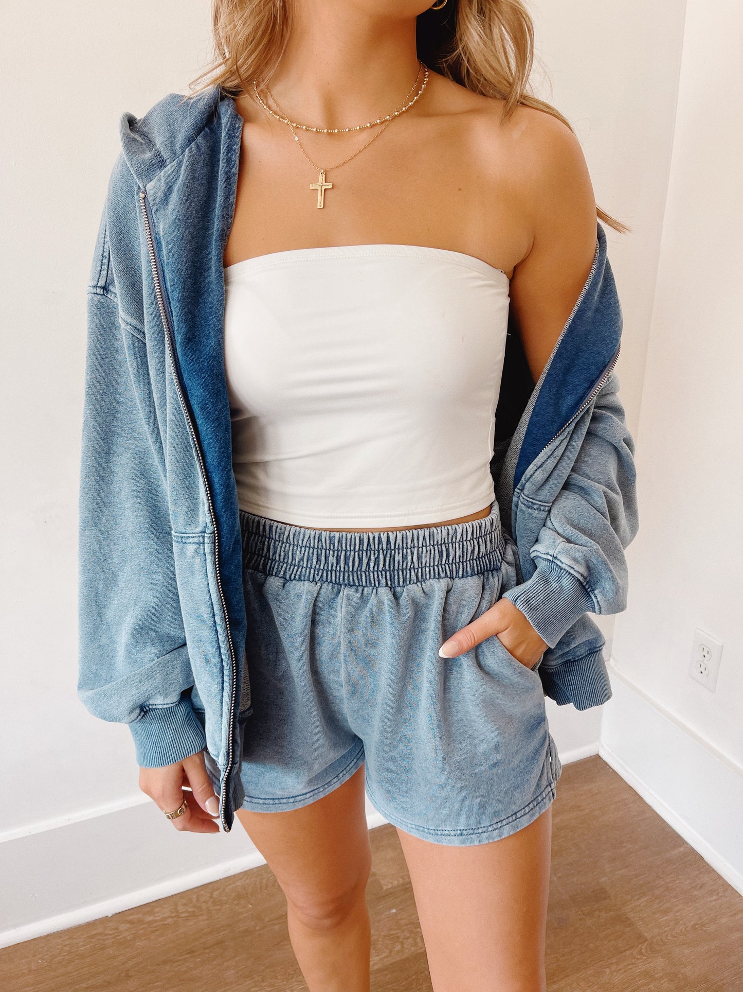 Denim Wash Zip-Up Set