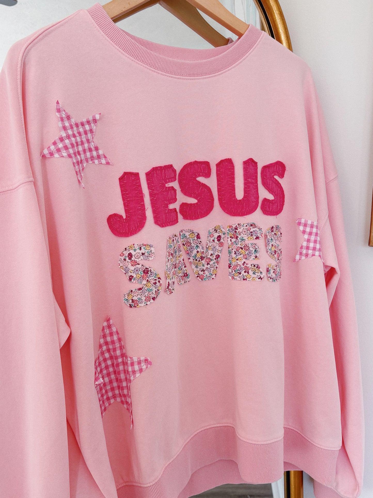 Jesus Saves Patchwork Crew Neck