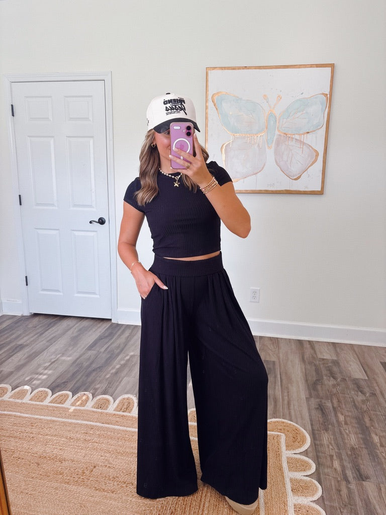 Running Errands Black Ribbed Set