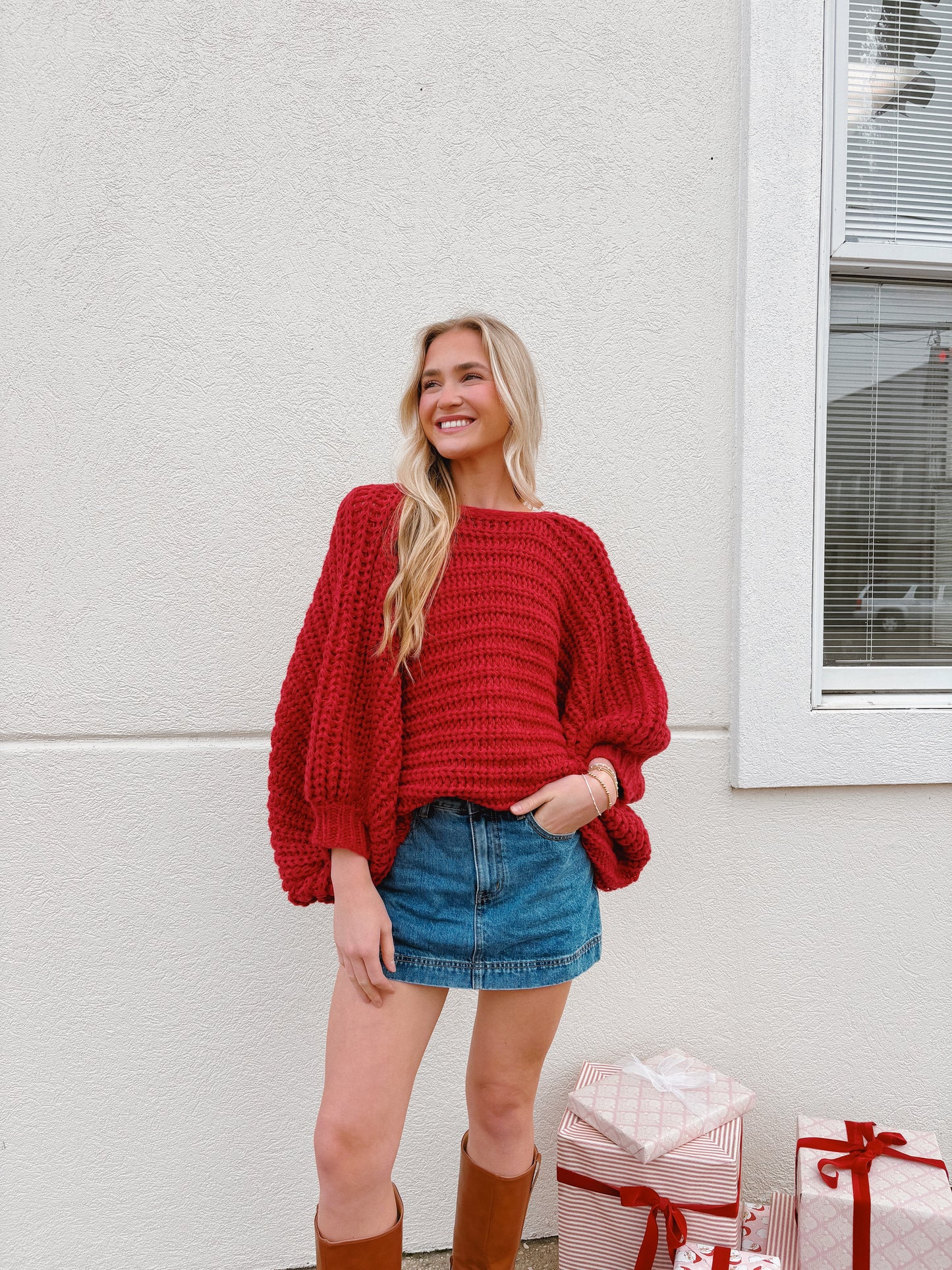 Chunky Knit Reversible Sweater Red