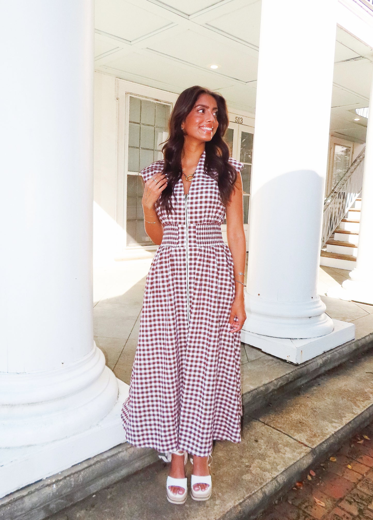 Chocolate Gingham Midi Dress
