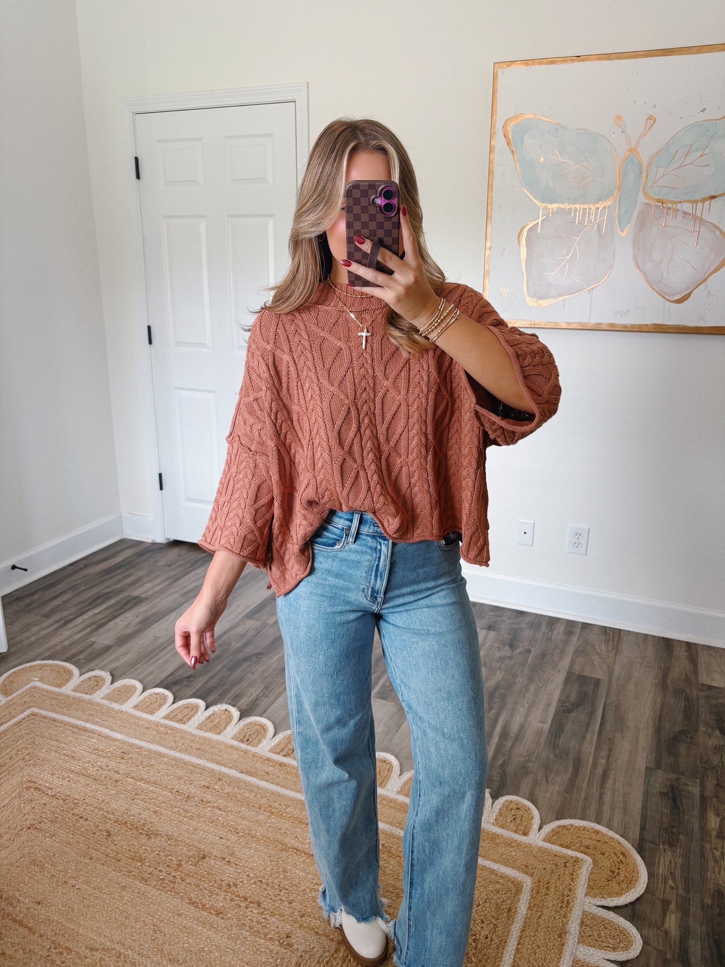 Ava Cable Knit Top in Rust