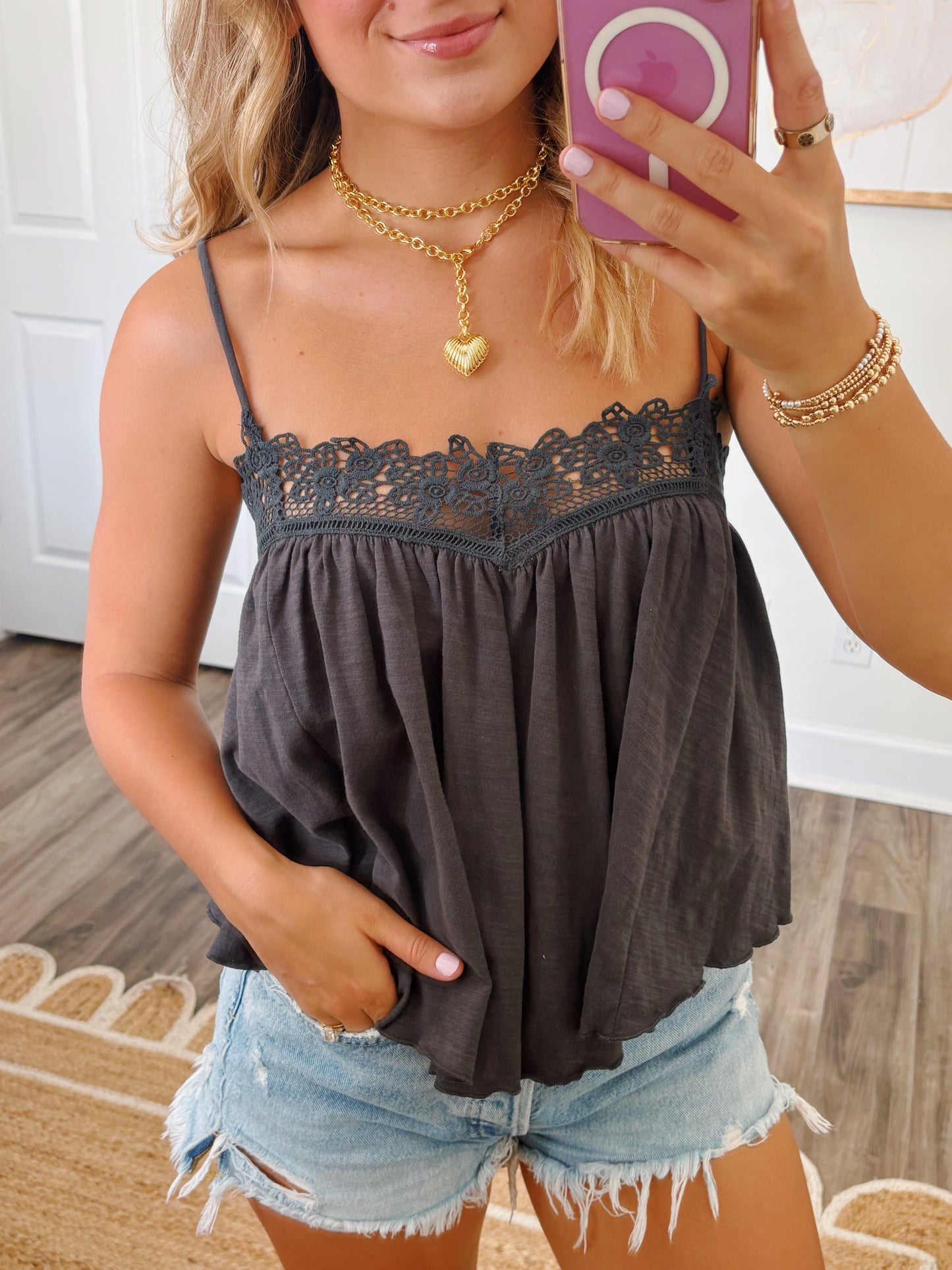 Charcoal Lace Trim Tank