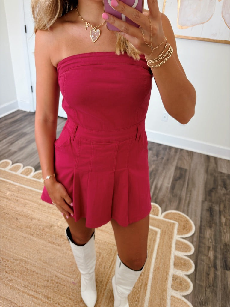 Crimson Pleated Romper
