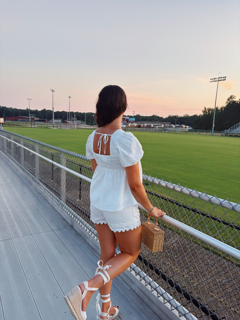 White Scalloped Short Set