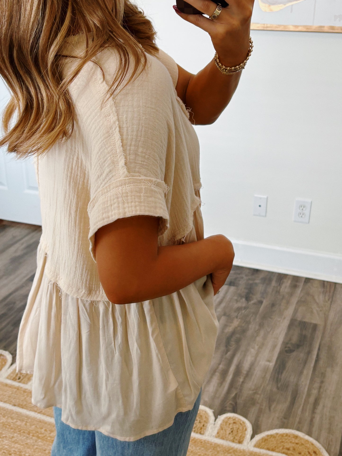 Cream Gauze Flowy Top