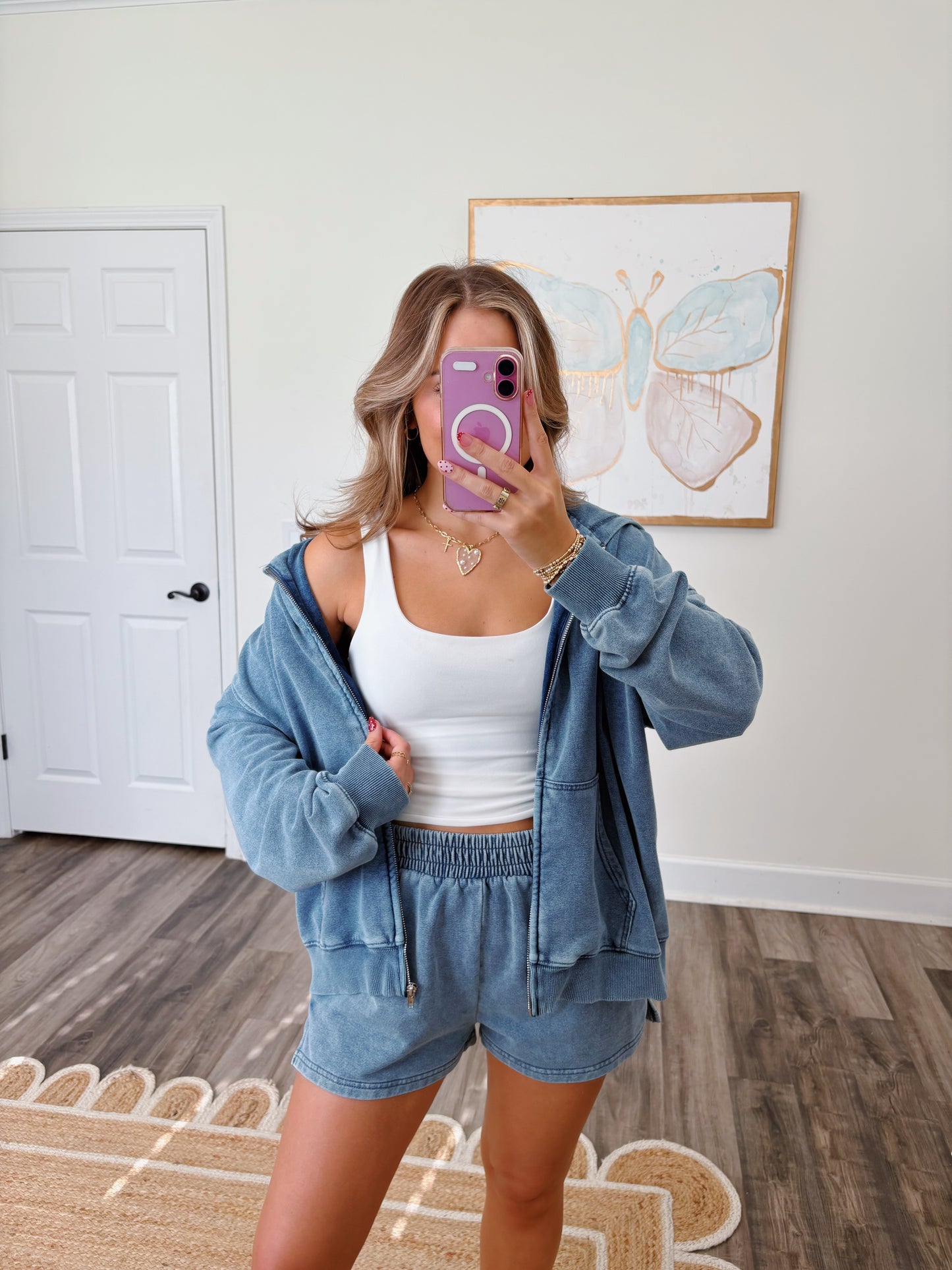 Denim Wash Zip-Up Set