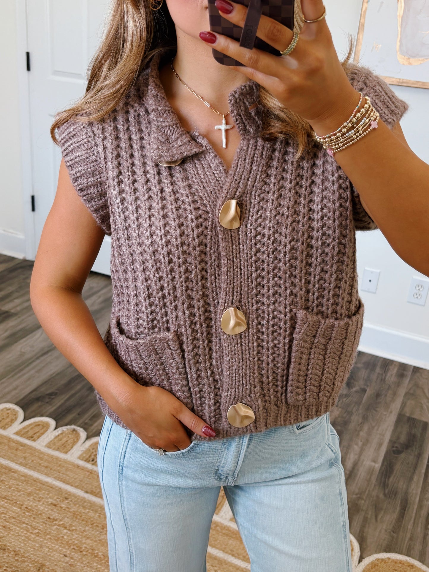 Warm Wishes Mocha Button Down