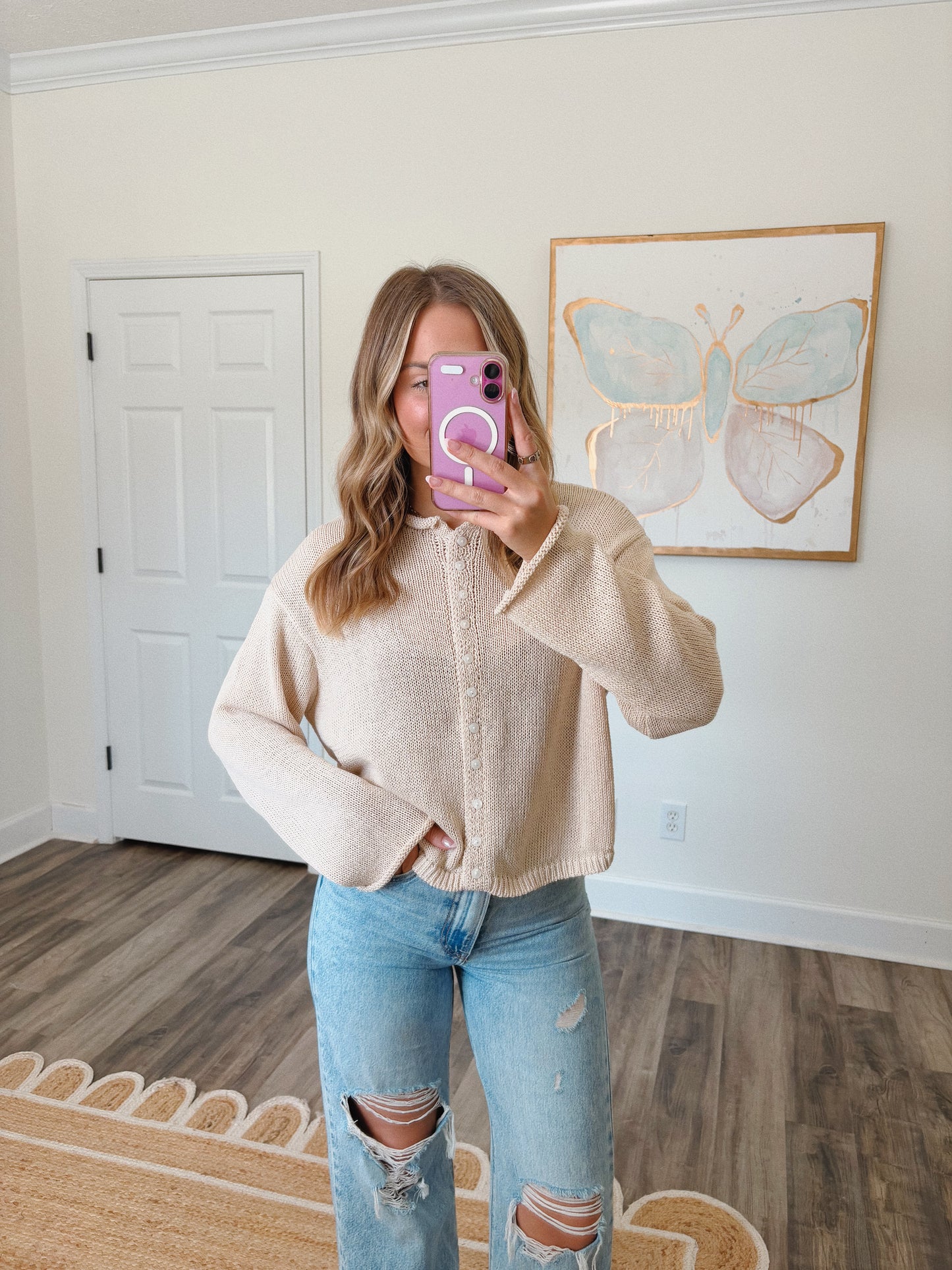 Relaxed Cream Cardigan Top